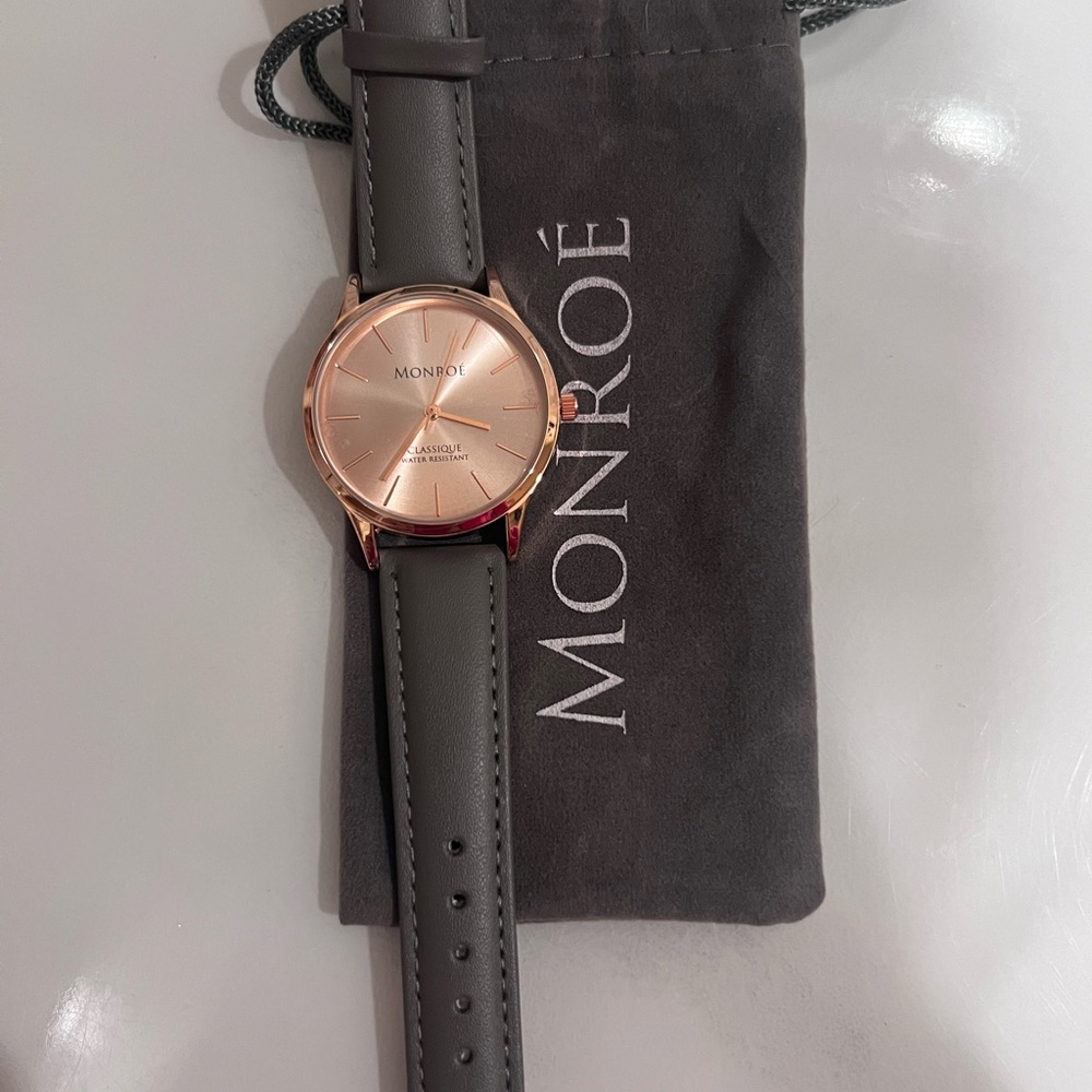 NWT- Monroé Classique Watch In Sunburst Grey and Rosegold